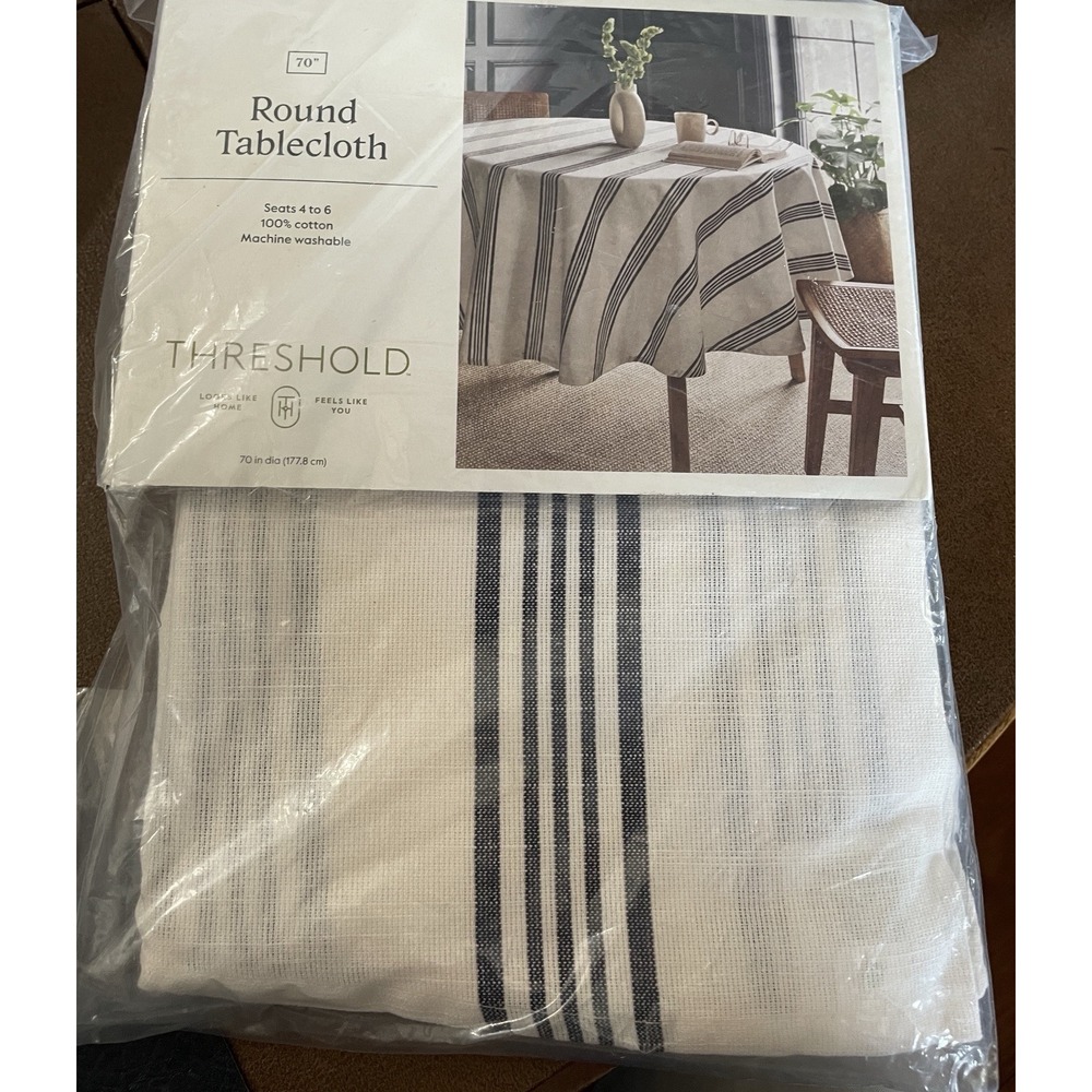 Threshold Round Tablecloth - Navy Striped 70" X 70" - Picture 2 of 4